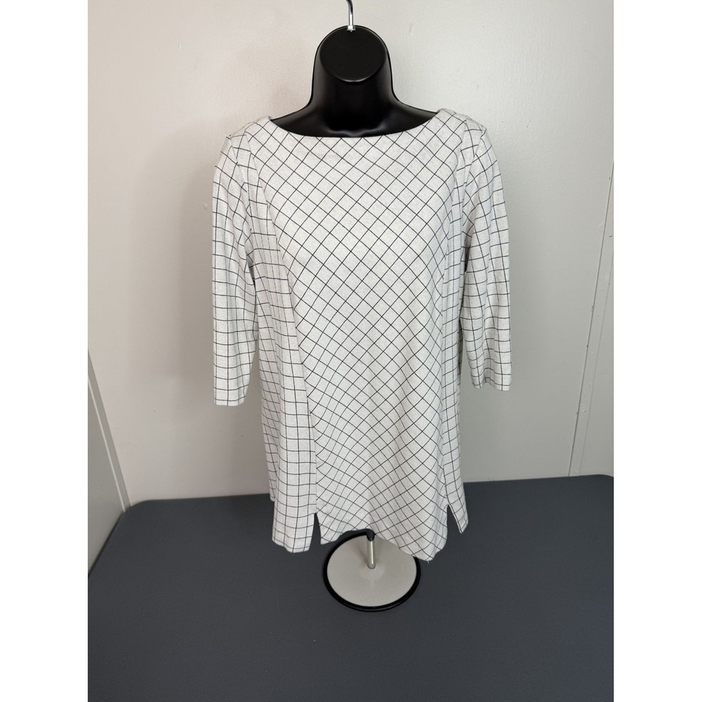 J Jill Ponte Knit Long Sleeve Top Women's Petite Large Grid Pattern Career - Picture 2 of 6